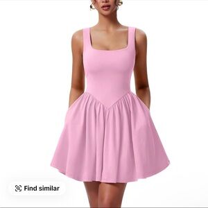 Pink Fit & Flare Dress | Square Neck | Sleeveless | Feminine | Size M